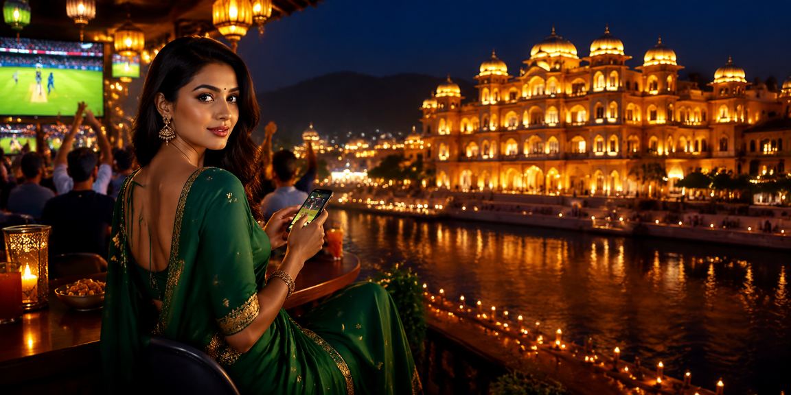 Indian woman enjoying cricket betting on mobile